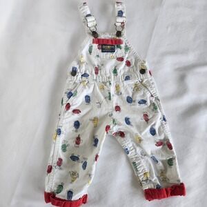 OshKosh‎ B gosh Vintage Vest Bak Baby Overalls 18 M White colorful finger Print
